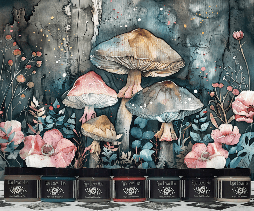 Eye Love Hue Paint & Products 14x10 Mushroom Serenade Paint n Paper Kit Acrylic Mineral Paint Chalk Paint Clay Paint